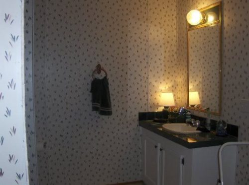 vinyl walls in mobile homes-VOG panels in a mobile home - flowered pattern before paint