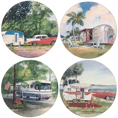 Vintage camper scene coasters - gift guide for mobile home fans
