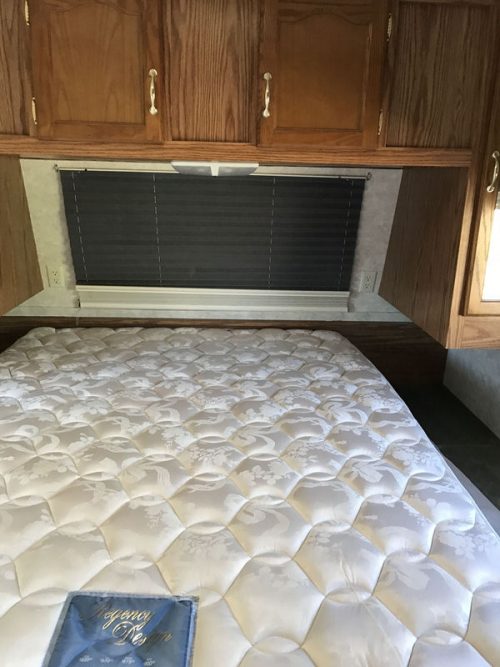 affordable RV renovation-bedroom before