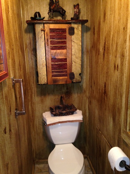 bathroom after wood stain was applied