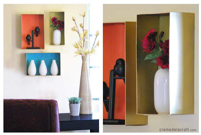 cheap wall art ideas using show box as shelf