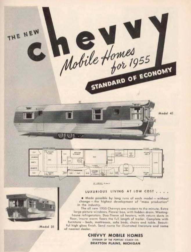 vintage mobile homes-chevvy mobile home 1955