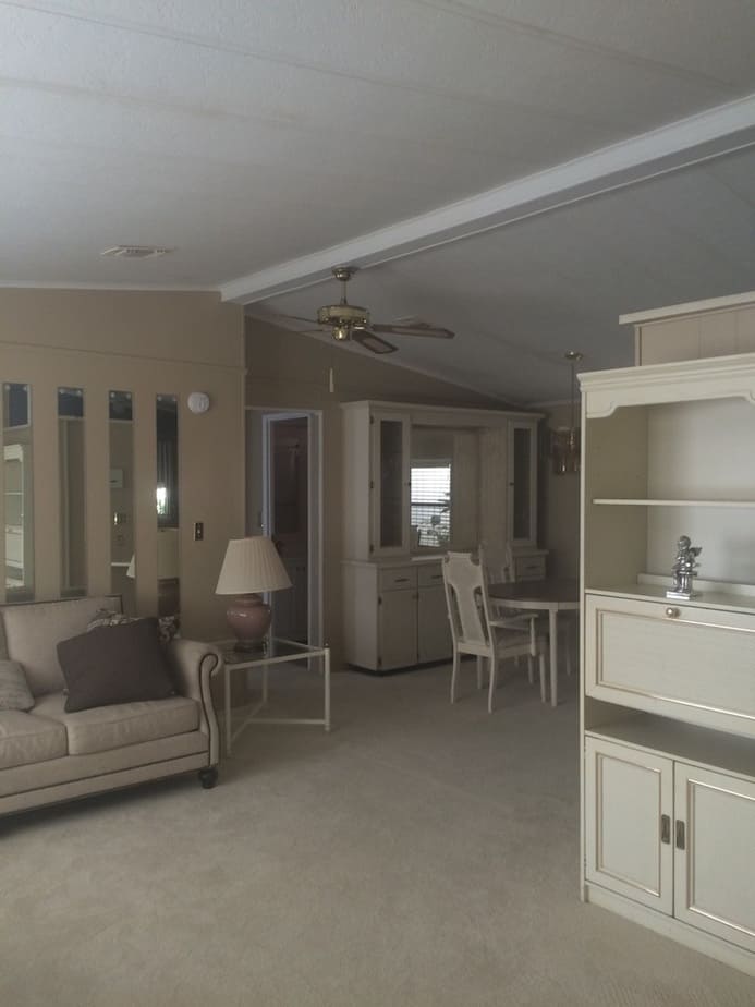 coastal farmhouse mobile home remodel dining before 2