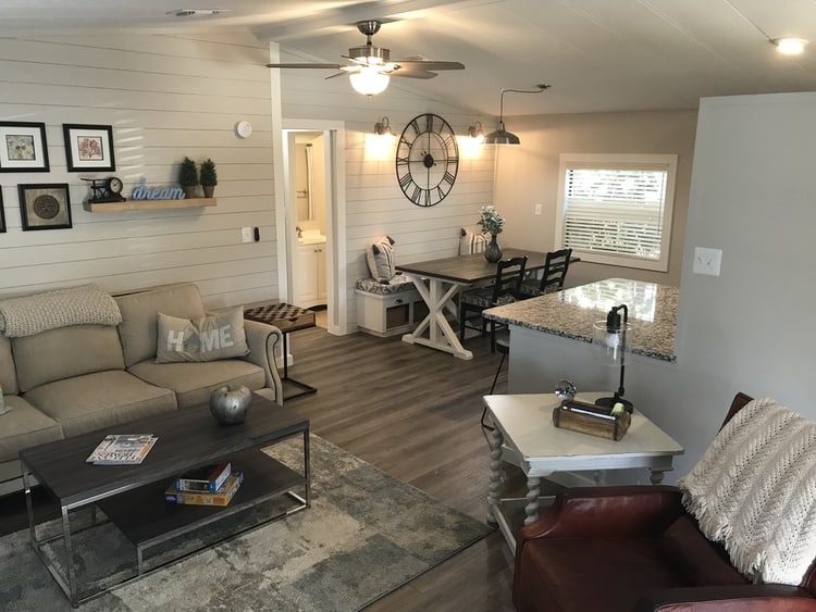 coastal farmhouse mobile home remodel dining room after