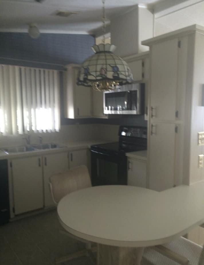 coastal farmhouse mobile home remodel kitchen bar before