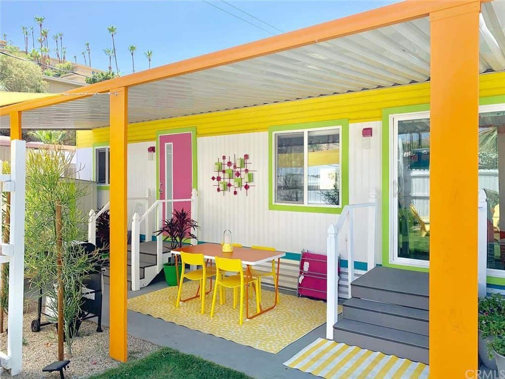 colorful retro mobile home exterior