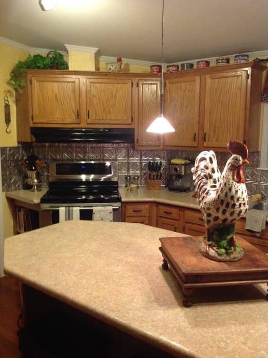 Country Tin Backsplash In Kitchen