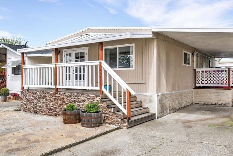 Covered Deck With Stone Bottom On Double Wide Mobile Home