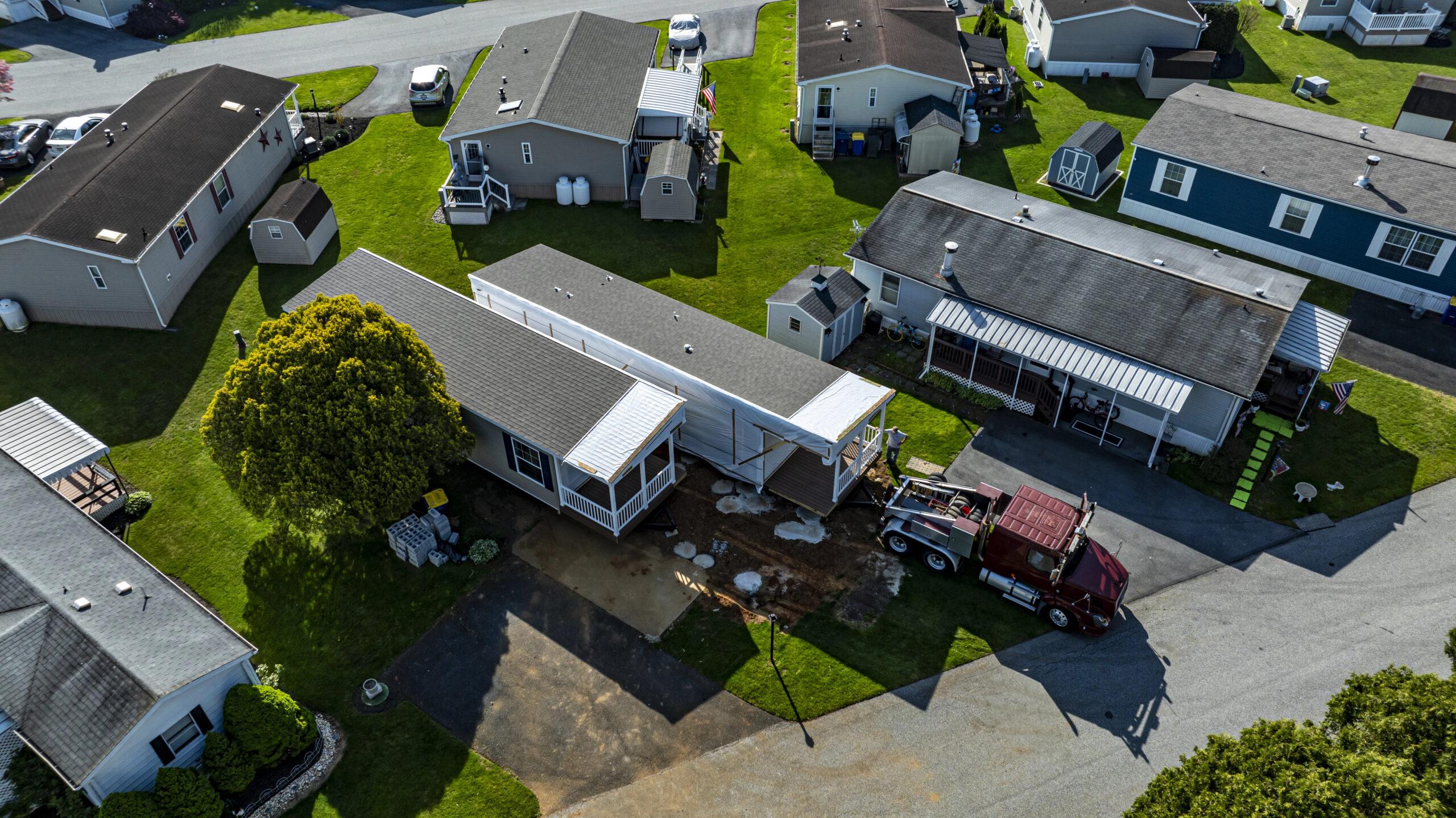 double wide install in park - aerial view - deposit