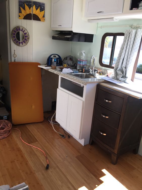 motorhome RV makeover - kitchen during 