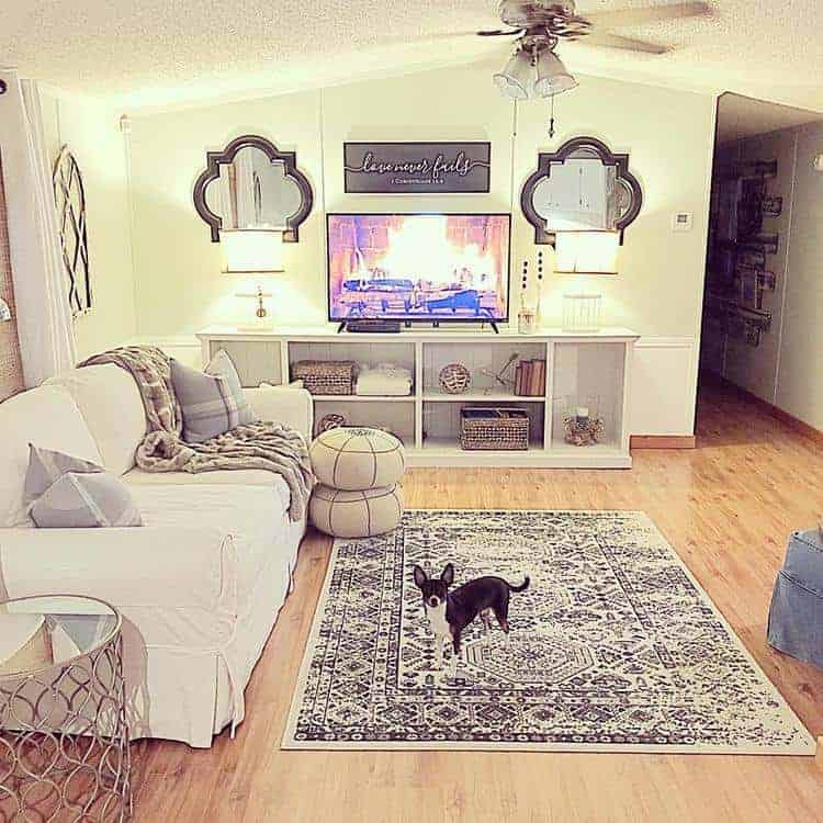 french country style living room in single wide no coffee table