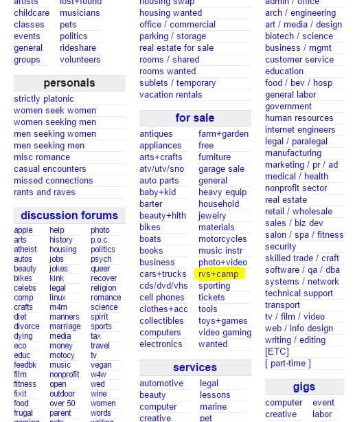 how to use craigslist for campers and RVs