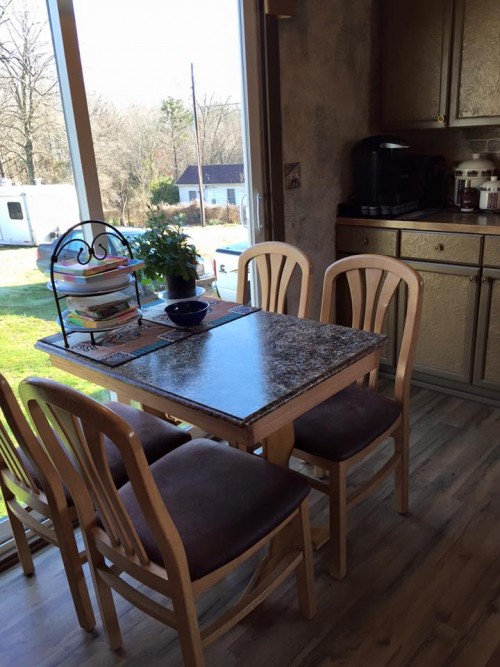 kitchen and dining table after mobile home renovation