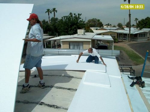 laying foam over bowed roof for mobile home roof over
