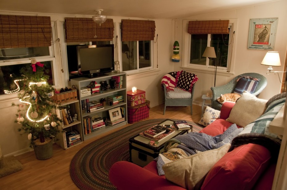 living room in vintage mobile home