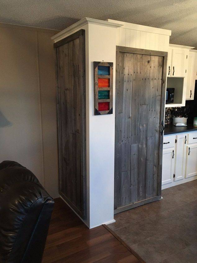 Single Wide Makeover: Modern Traditional Decor - new Kitchen pantry with reclaimed fence wood