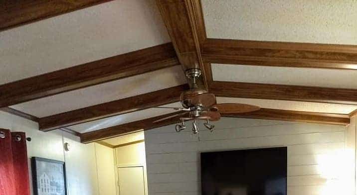mobile home ceiling with beams down the middle and sides every 4 foot