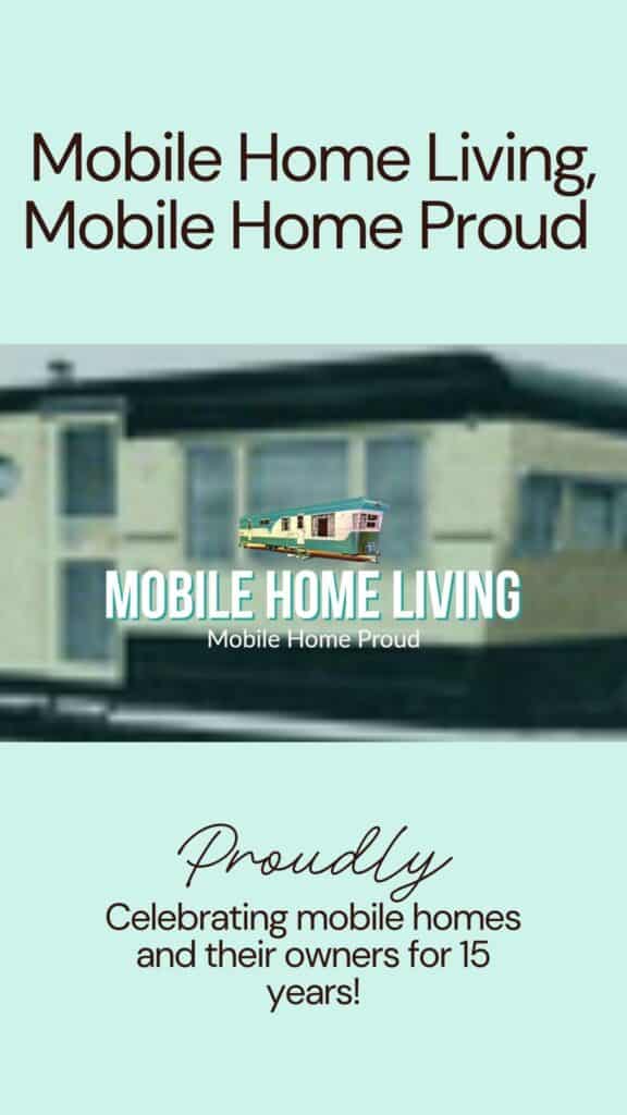 Mobile home with a modern design and large windows in a sunny setting.