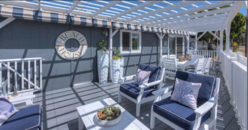 beach themed mobile home transformation-backyard after