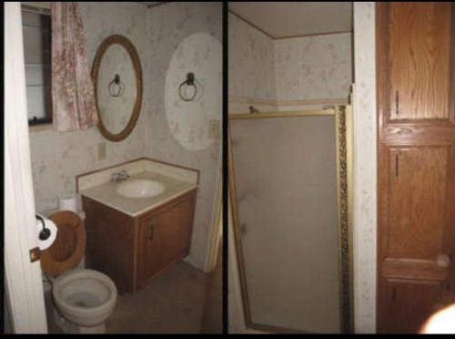 beach themed mobile home transformation-bathroom before