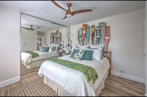 beach themed mobile home transformation-bedroom after