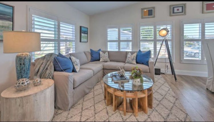beach themed mobile home transformation-family room after