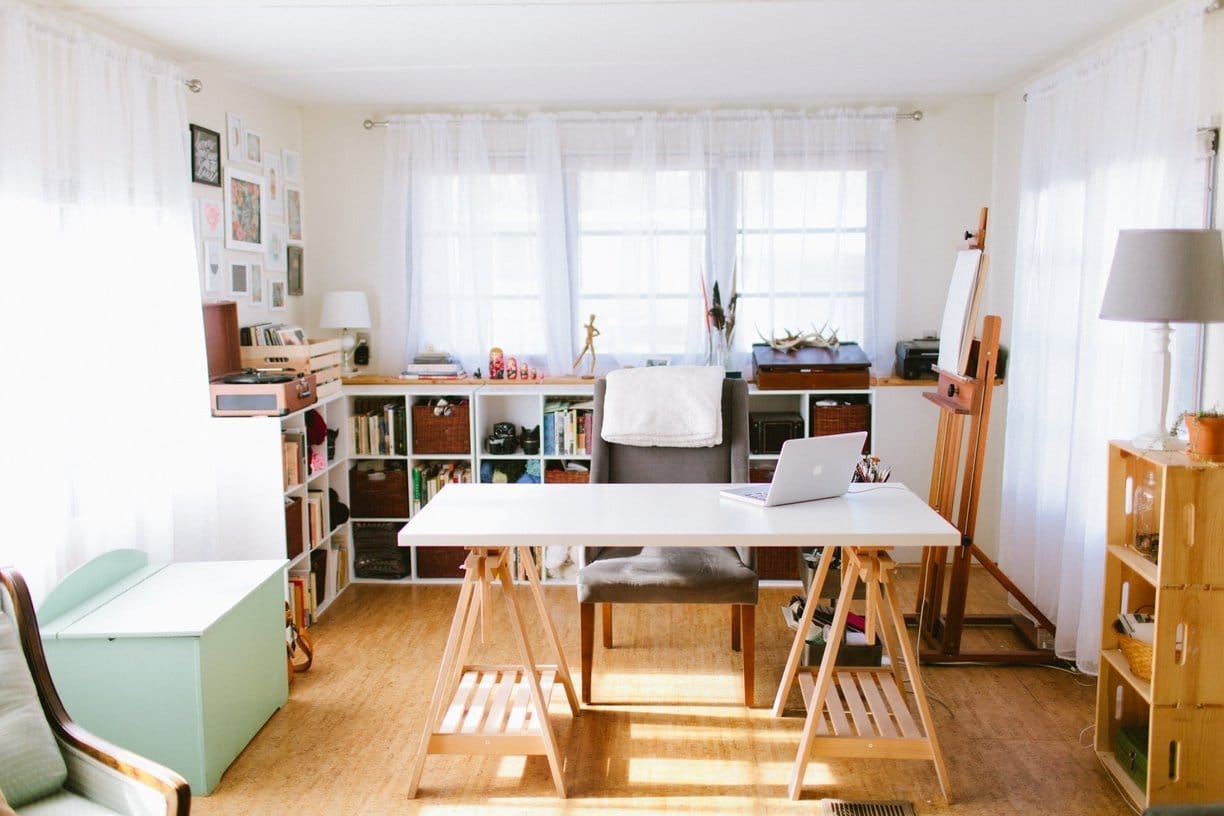mobile home decor-modern office in single wide mobile home