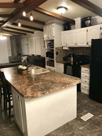 open floor plan in a single wide remodel-built in for kitchen
