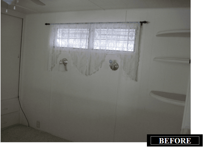 painted and remodeled vintage single wide bedroom