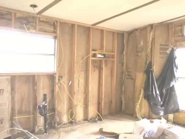 removing wallboard from kitchen in mobile home2