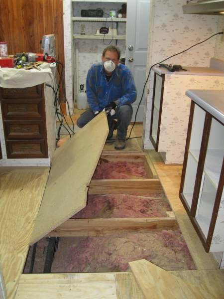 replacing old subflooring in a mobile home kitchen1