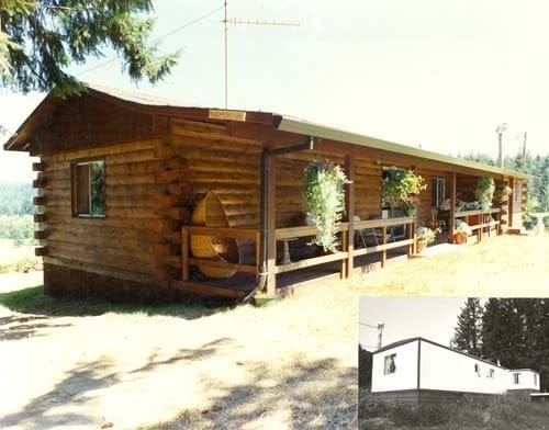 single wide porch with log siding