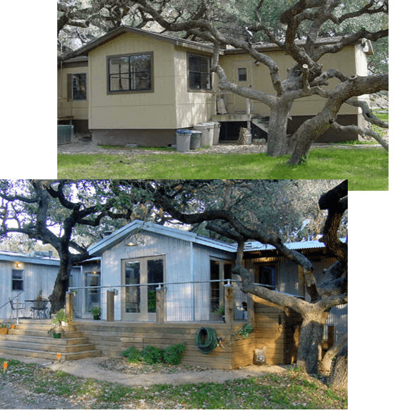 single wide trailer exterior before and after shot
