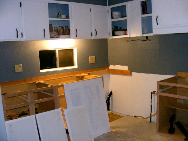 single wide kitchen remodel-painting cabinets