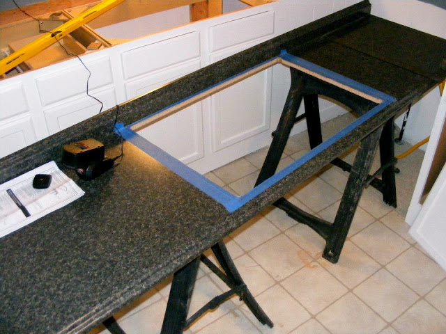 single wide kitchen remodel-cutting countertops