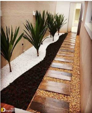 stone and wood design for walkway