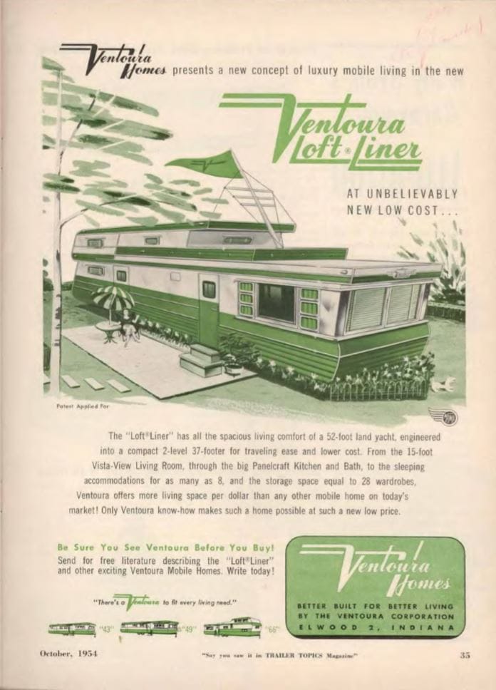 vintage mobile homes-ventoura loft-liner mobile home 