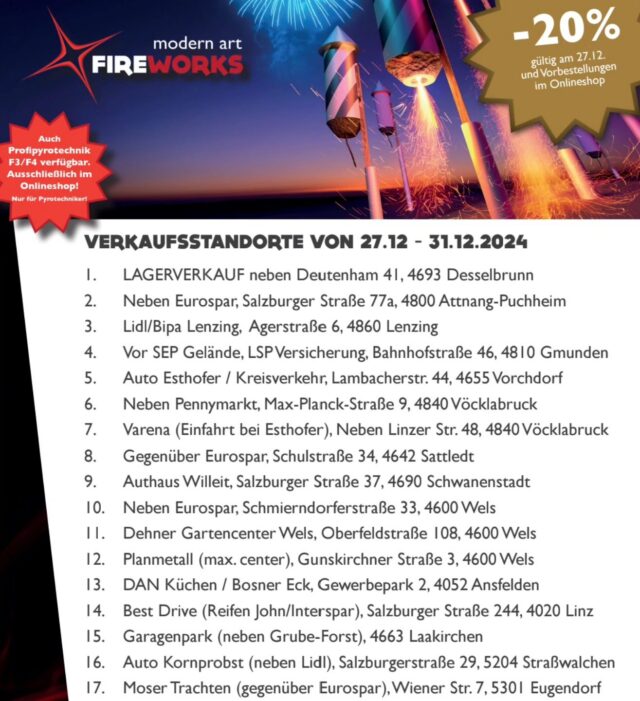 Verkaufsstandorte 2024

#feuerwerk #funkefireworks #pyrotechnics #pyrotechnik