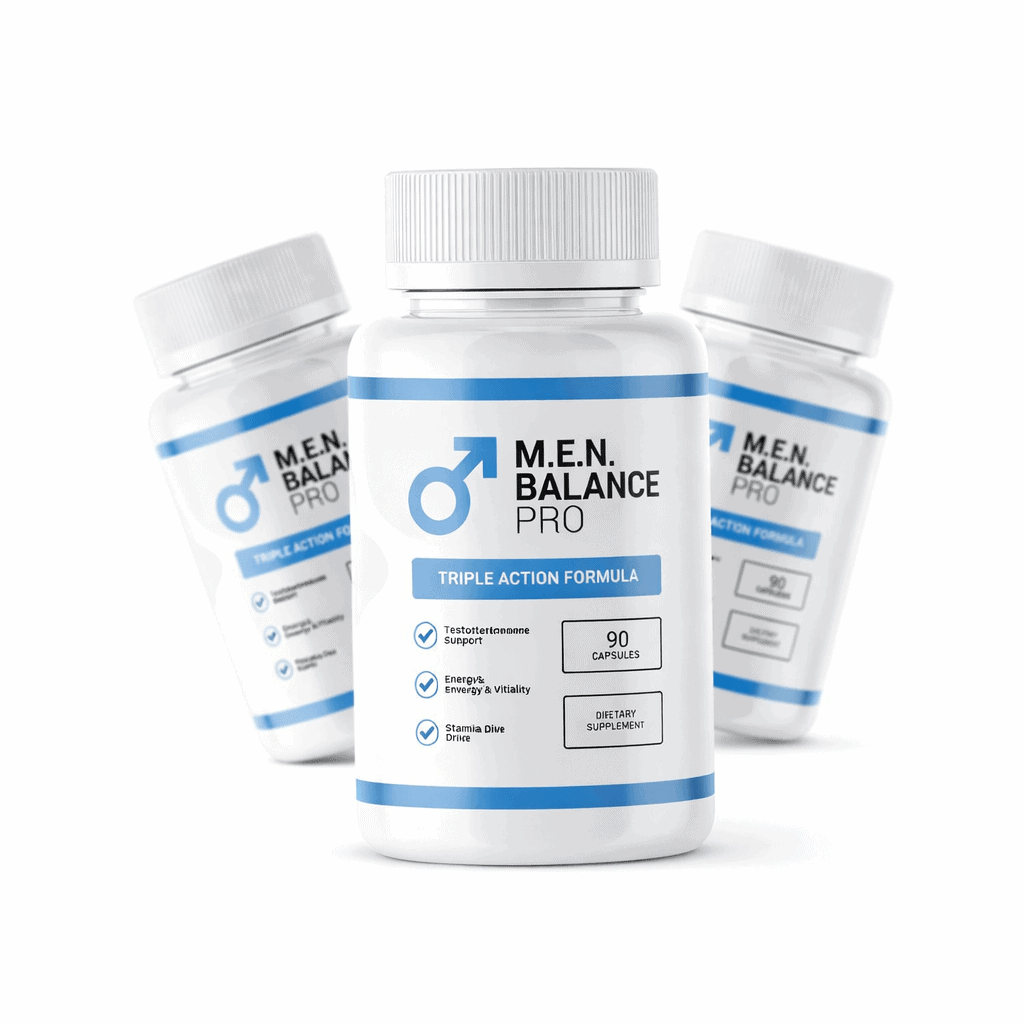 Elegant gold and white badge highlighting the official Men Balance Pro product rating and review.