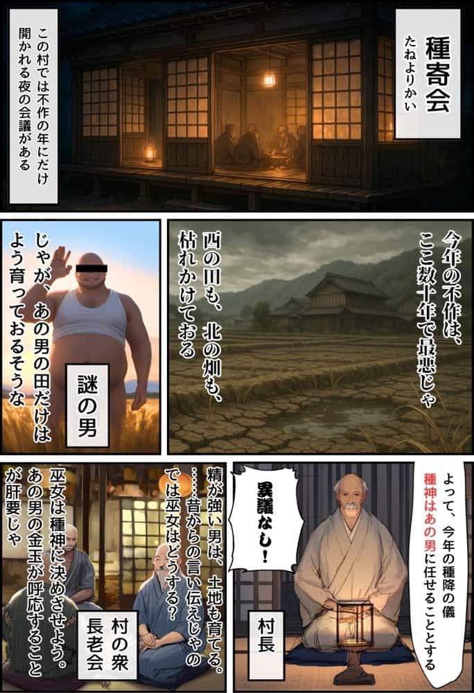 【因習村】村の飢饉を救うため差し出された僕の彼女、BMI40越えで性欲だけはいっちょまえの種付けおじさんに媚薬を飲まされ、おじさん特有のねちっこい前戯で全身べちょべちょに舐められたあげく、聖なる肉棒（チンカス付き）の掃除を実施！ その後はついに処女おまんこにゴールイン！入念かつ丹念にがん突きにされ、イキまくりんぐ！一晩中汗だくで連続絶頂アクメを決めさせられた話。 「穂乃香ぁ〜、オラの精、まるごと受け止めてくんろぉ〜〜！」