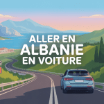 Vue d'une voiture sur route vers l'Albanie