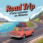Illustration road trip Albanie 1 semaine montagnes plages villages