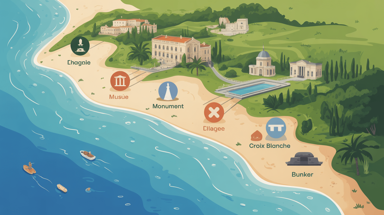 Carte illustrée sites plage du débarquement Normandie