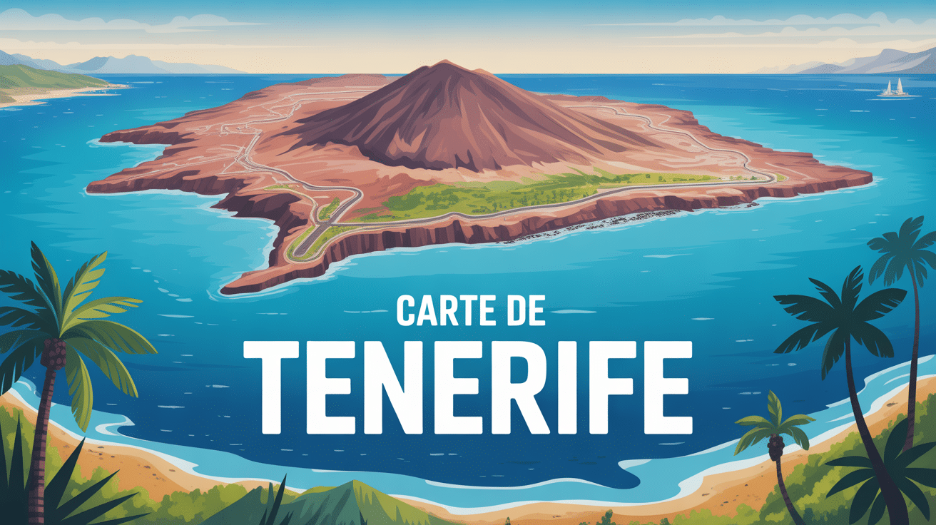 Illustration carte Tenerife stylisée avec montagne centrale