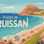 Vue panoramique de gruissan plage, sable fin et maisons sur pilotis