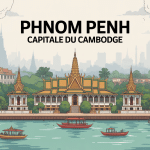 Vue panoramique capitale Cambodge temples fleuve