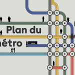 Plan metro Lyon isometrique stylise avec lignes colorees et stations