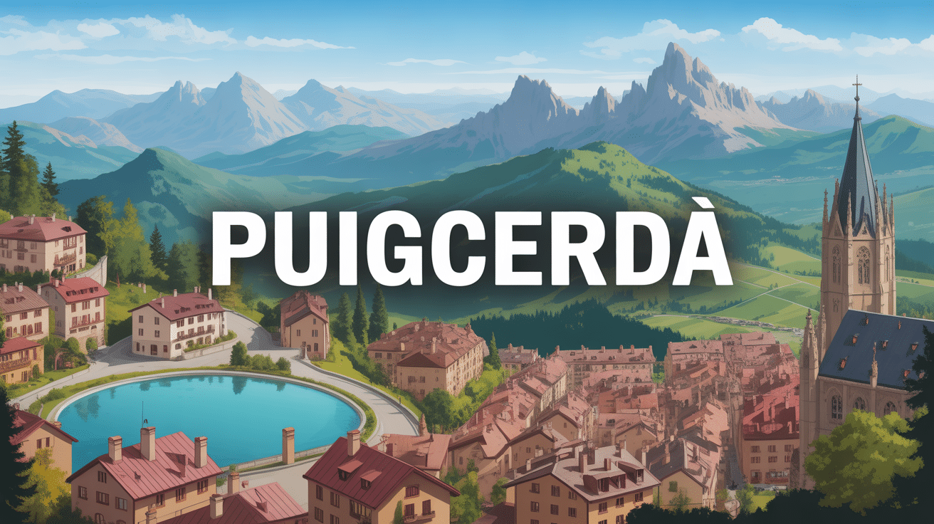 Vue panoramique de puigcerda avec lac et sommets pyrénéens