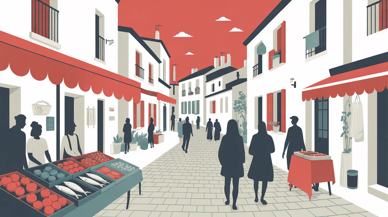 Rue pavée et marché à Tavira Portugal