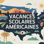 Carte stylisée et familles sur les etats unis vacances scolaires